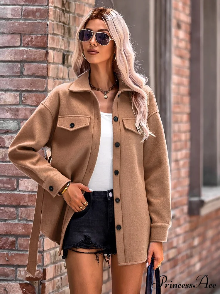 Elegant Long Sleeve Knit Casual Wool Coat - Image 3