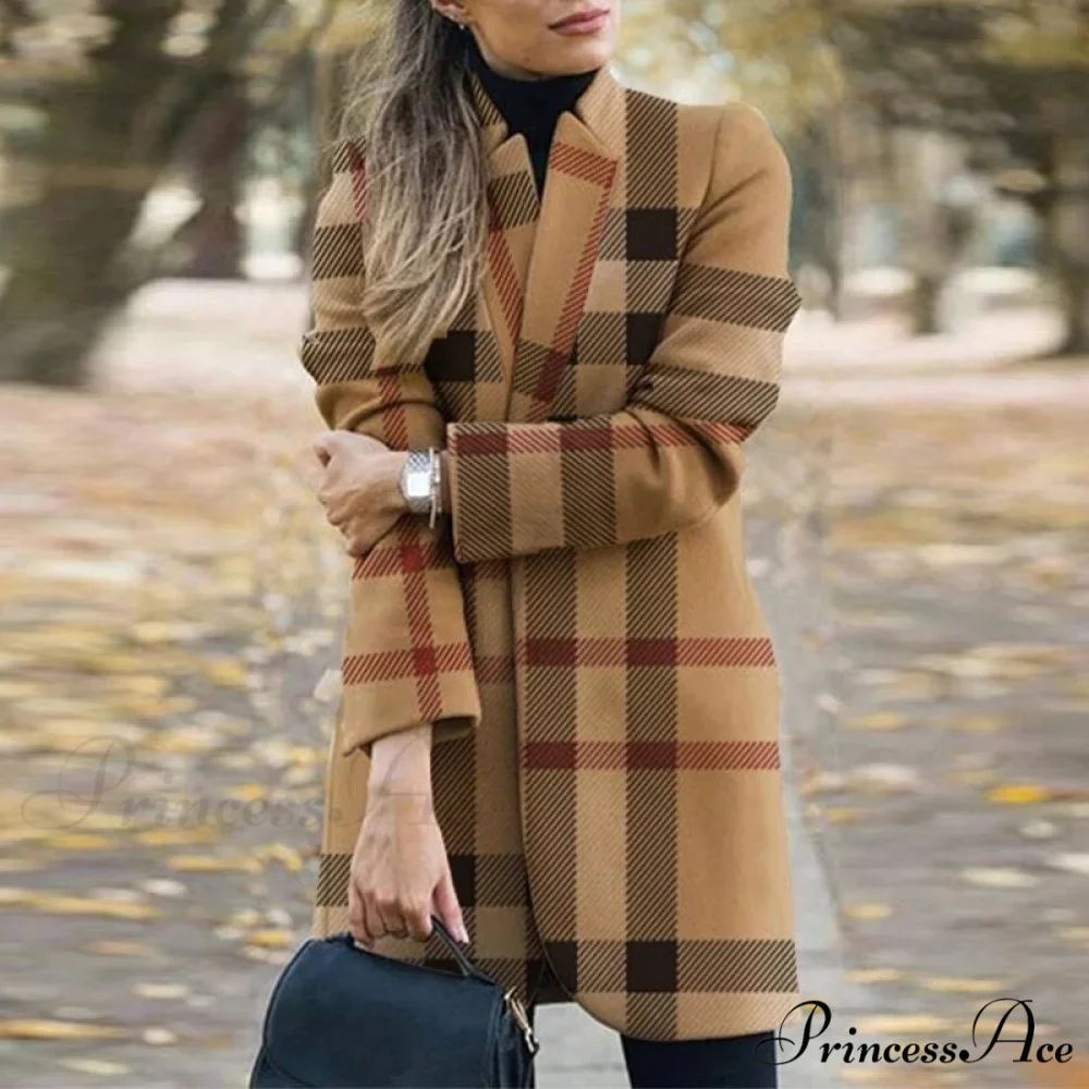 Plaid Printing Long Thin Coat - Image 10
