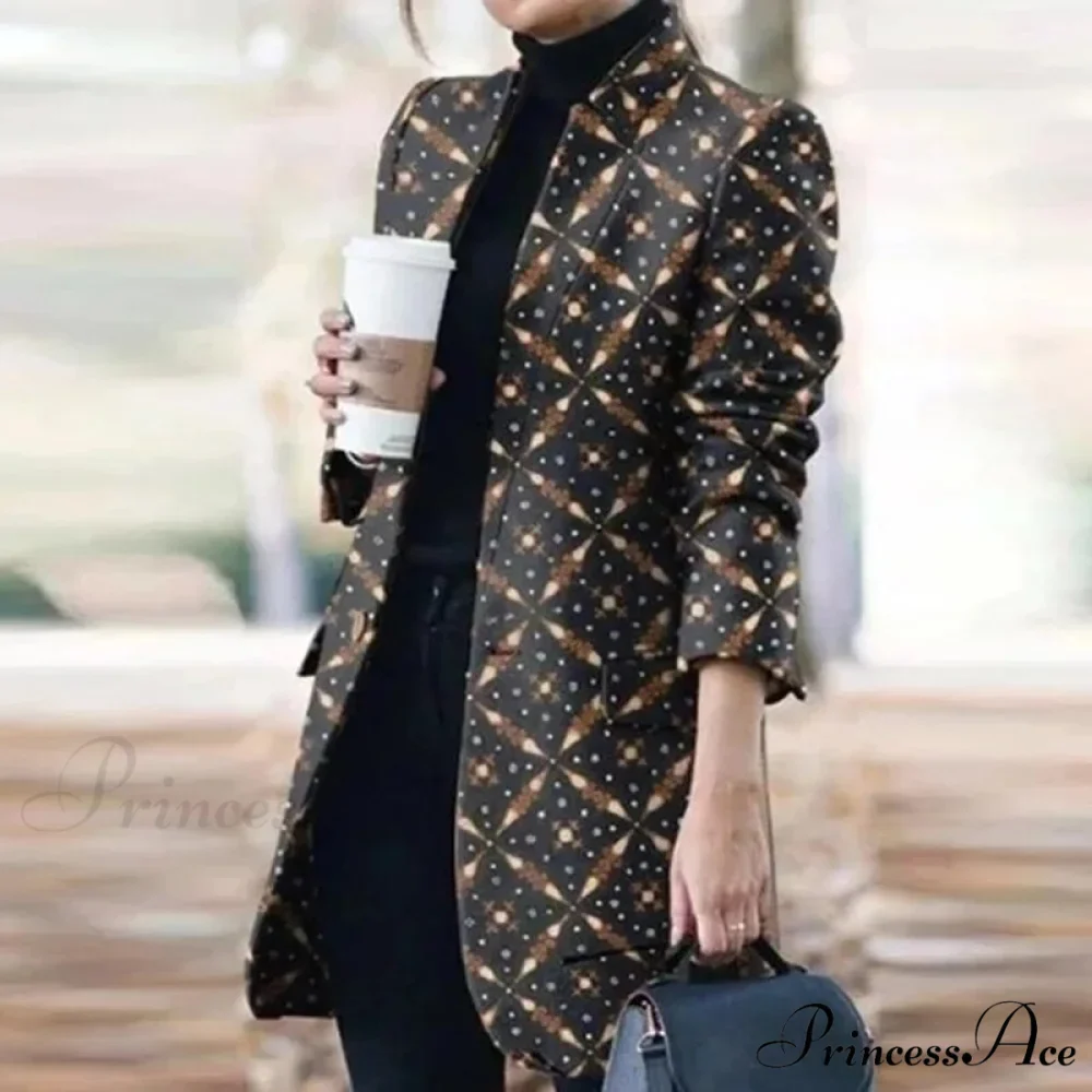 Plaid Printing Long Thin Coat - Image 12