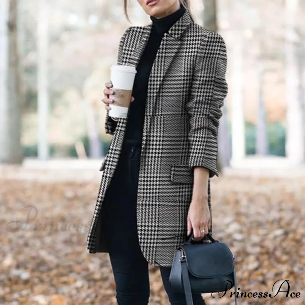 Plaid Printing Long Thin Coat - Image 14