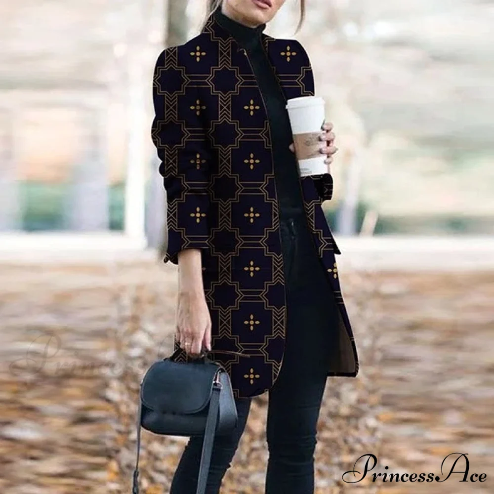 Plaid Printing Long Thin Coat - Image 3