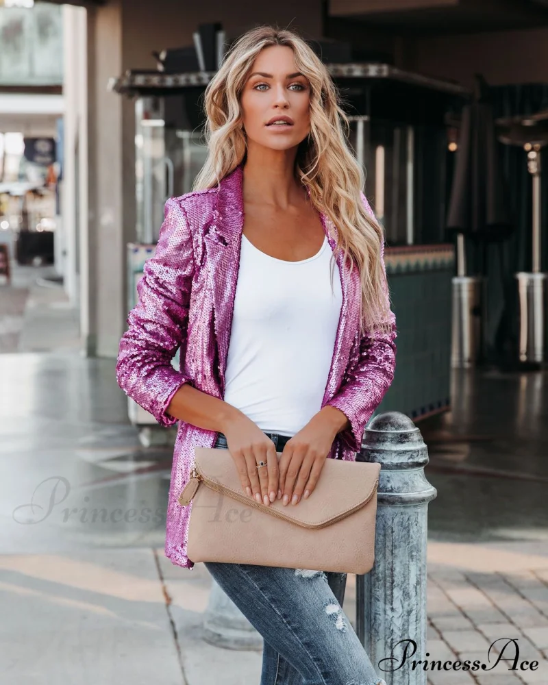 Black Sequin Shinny Shirt Coat - Image 5
