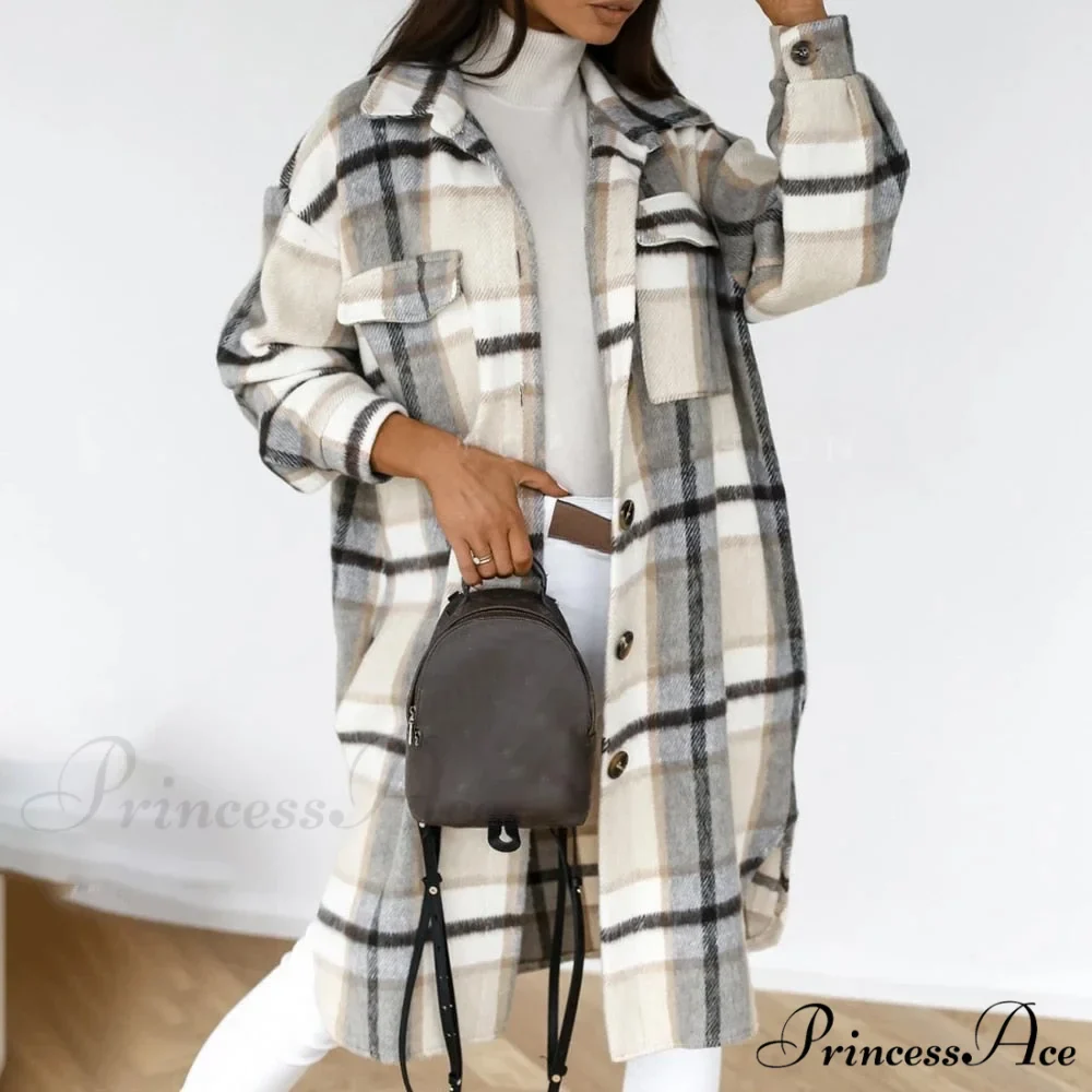 Plaid Long Blouses Coat - Image 6
