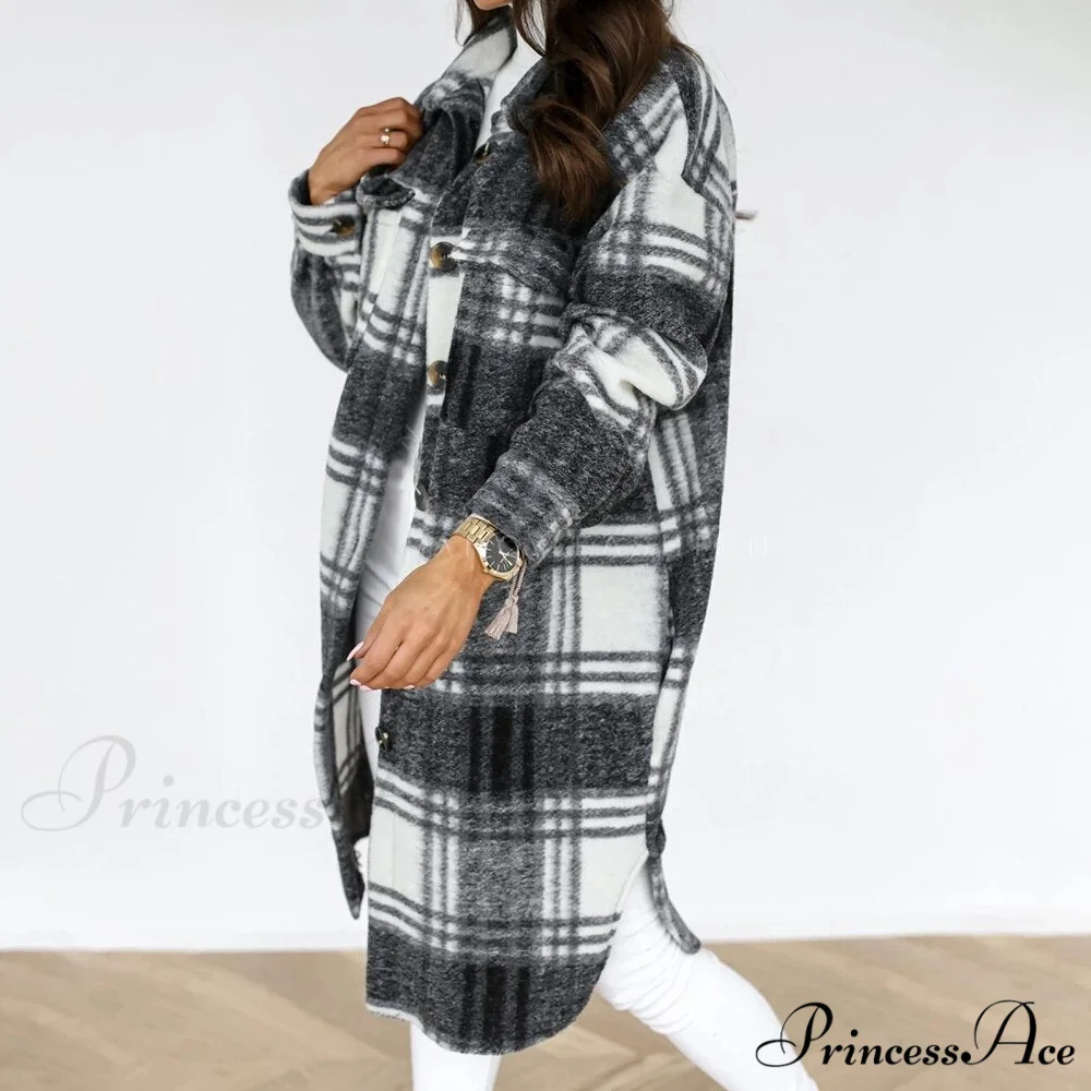 Plaid Long Blouses Coat - Image 7
