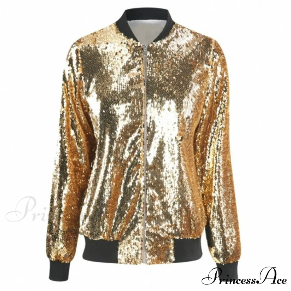 Sequin Green Bomber Zipper Coat - Image 5