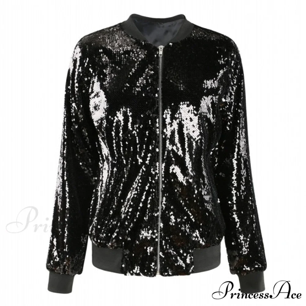 Sequin Green Bomber Zipper Coat - Image 7