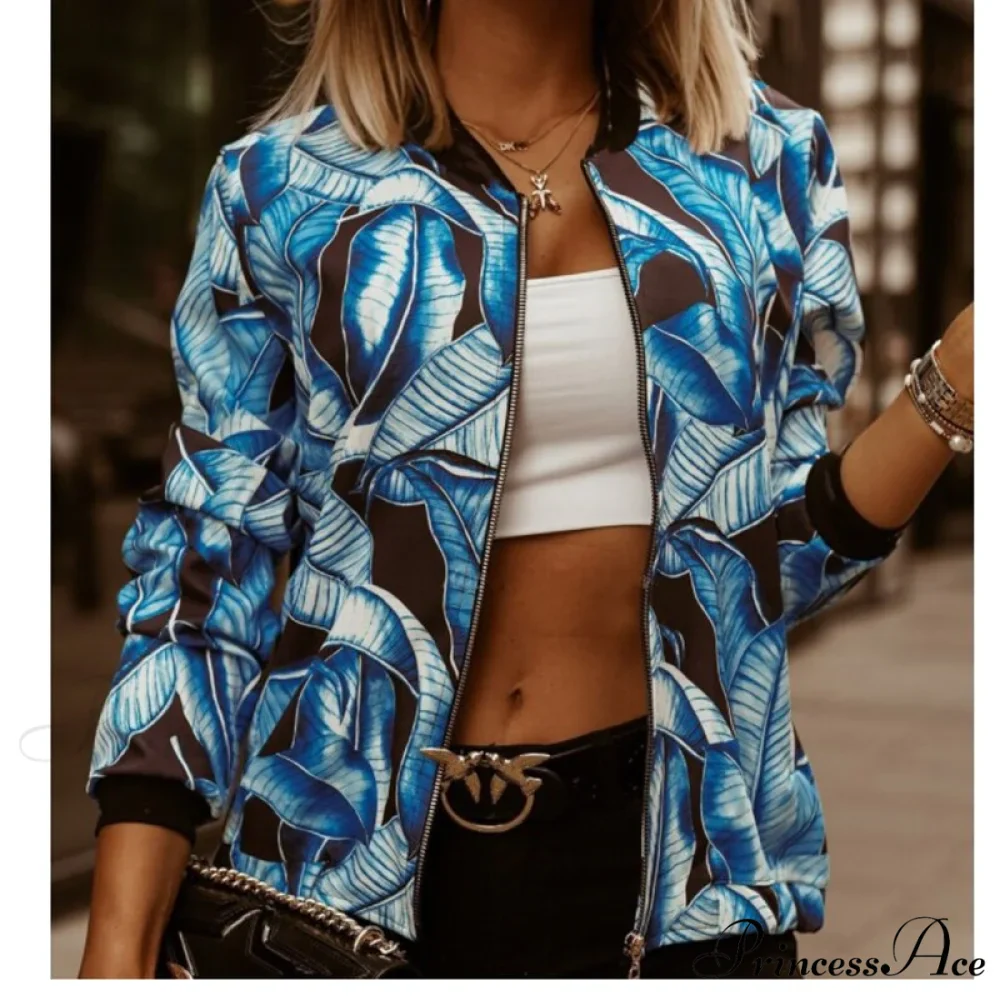 Floral Printed Elegant Zipper Bomber Coat - Image 15
