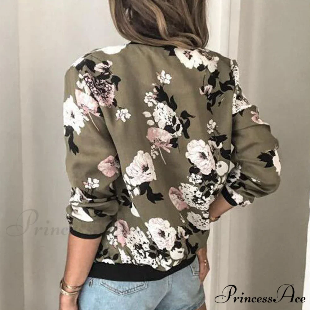 Floral Printed Elegant Zipper Bomber Coat - Image 5