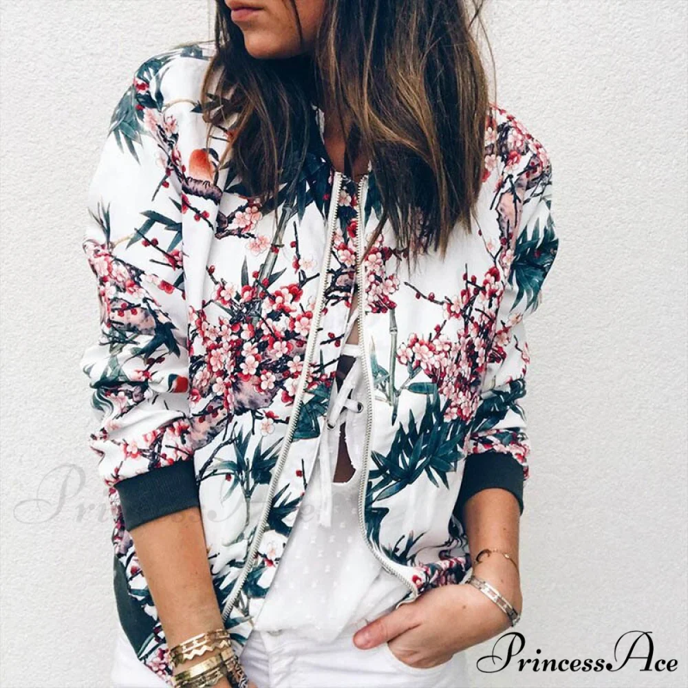 Floral Printed Elegant Zipper Bomber Coat - Image 6