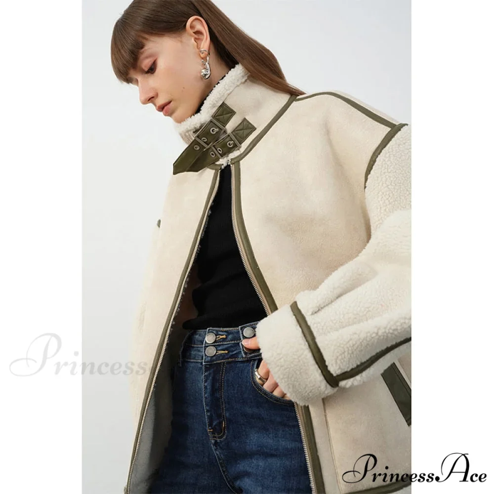 Warm Loose Leather Patchwork Jacket - Image 3