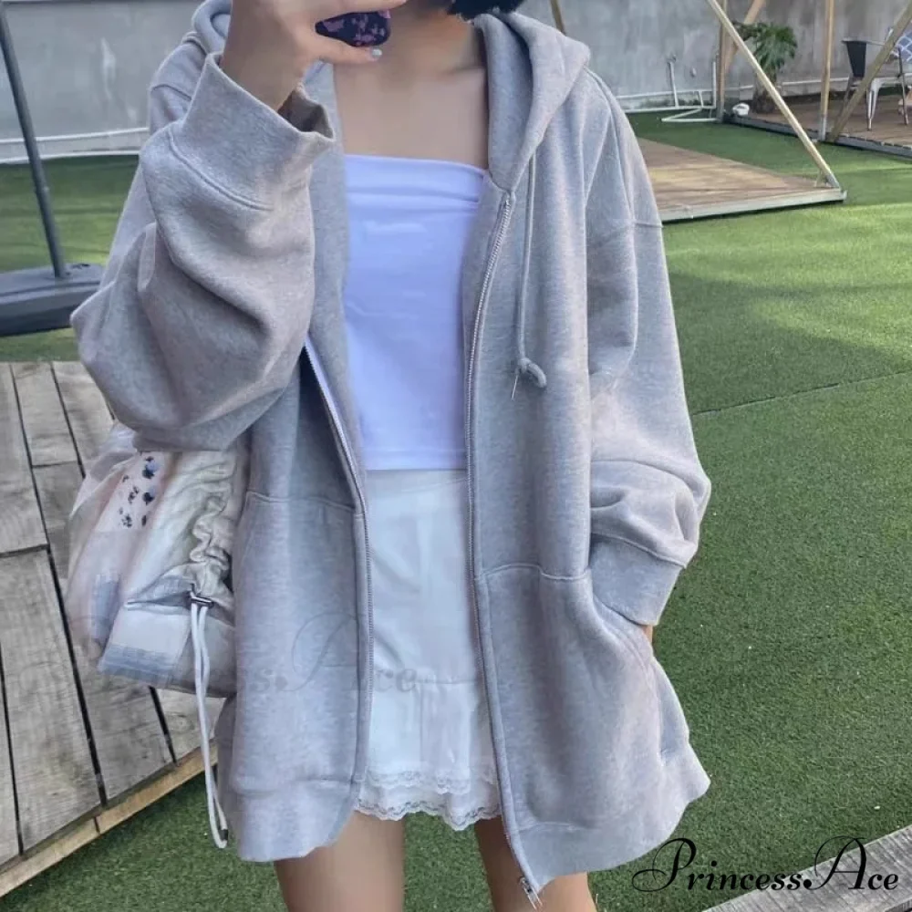 Korean Version Zip Up Loose Oversized Hoodie - Image 2