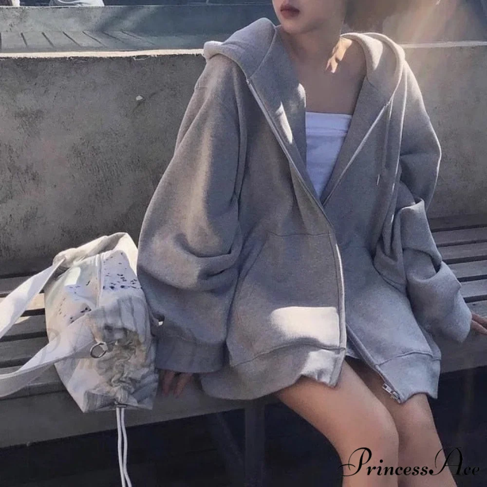 Korean Version Zip Up Loose Oversized Hoodie - Image 3