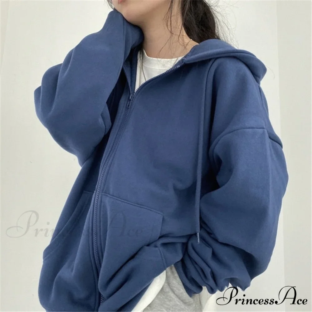 Korean Version Zip Up Loose Oversized Hoodie - Image 6
