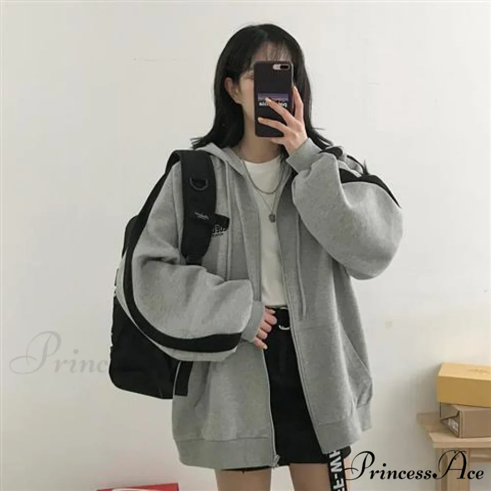 Korean Version Zip Up Loose Oversized Hoodie - Image 8