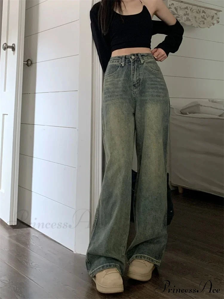 2024 Vintage Korean Denim Pants Y2K American Retro Waist Cowboy Slim Straight Leg Wide Leg Cowboy Jeans - Image 6