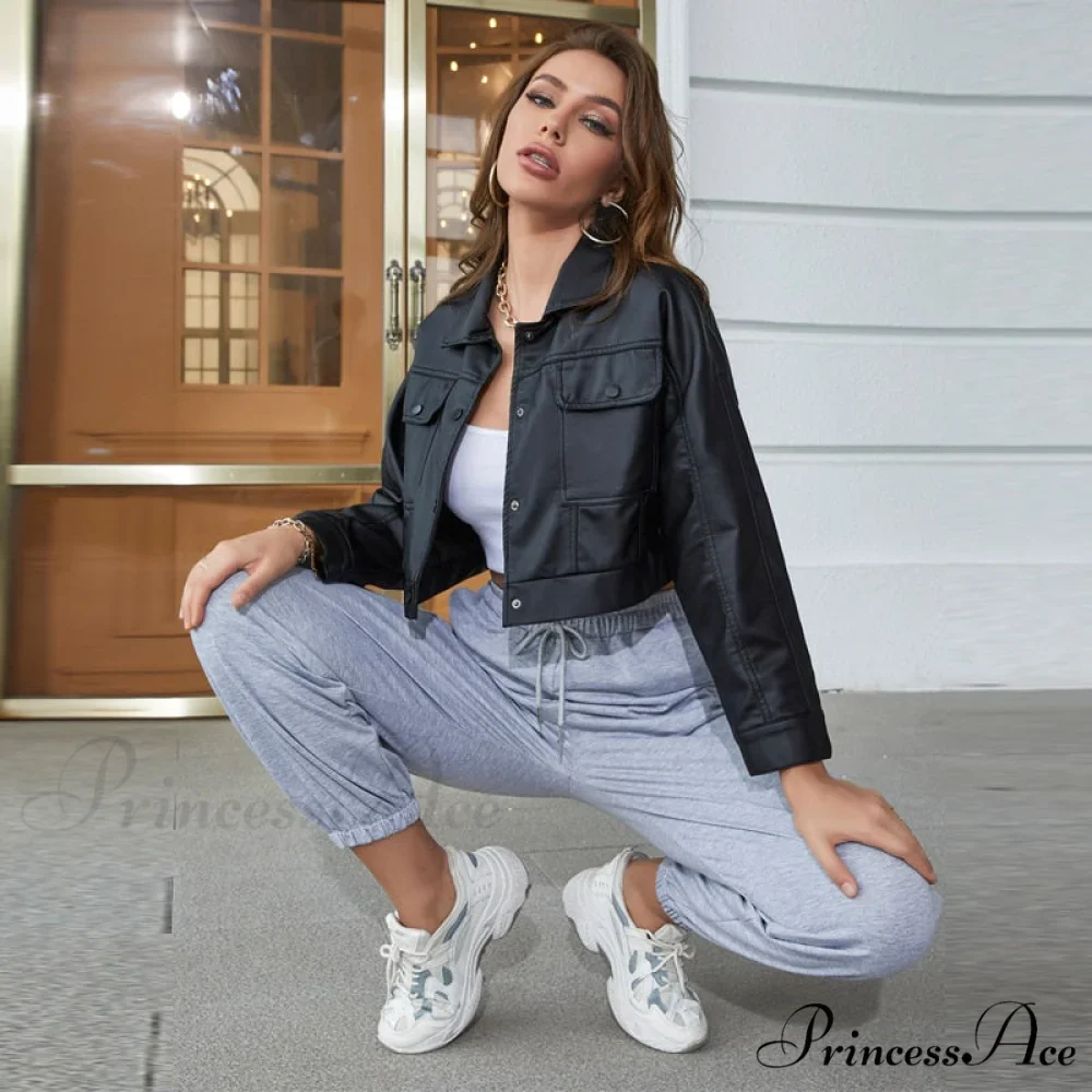 Faux Leather Short Y2k Jacket - Image 2