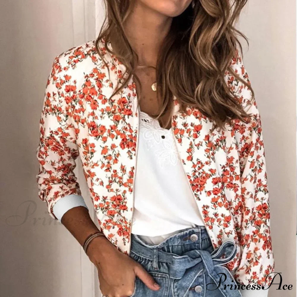 Flower Print Long Sleeve Zipper Jacket - Image 10