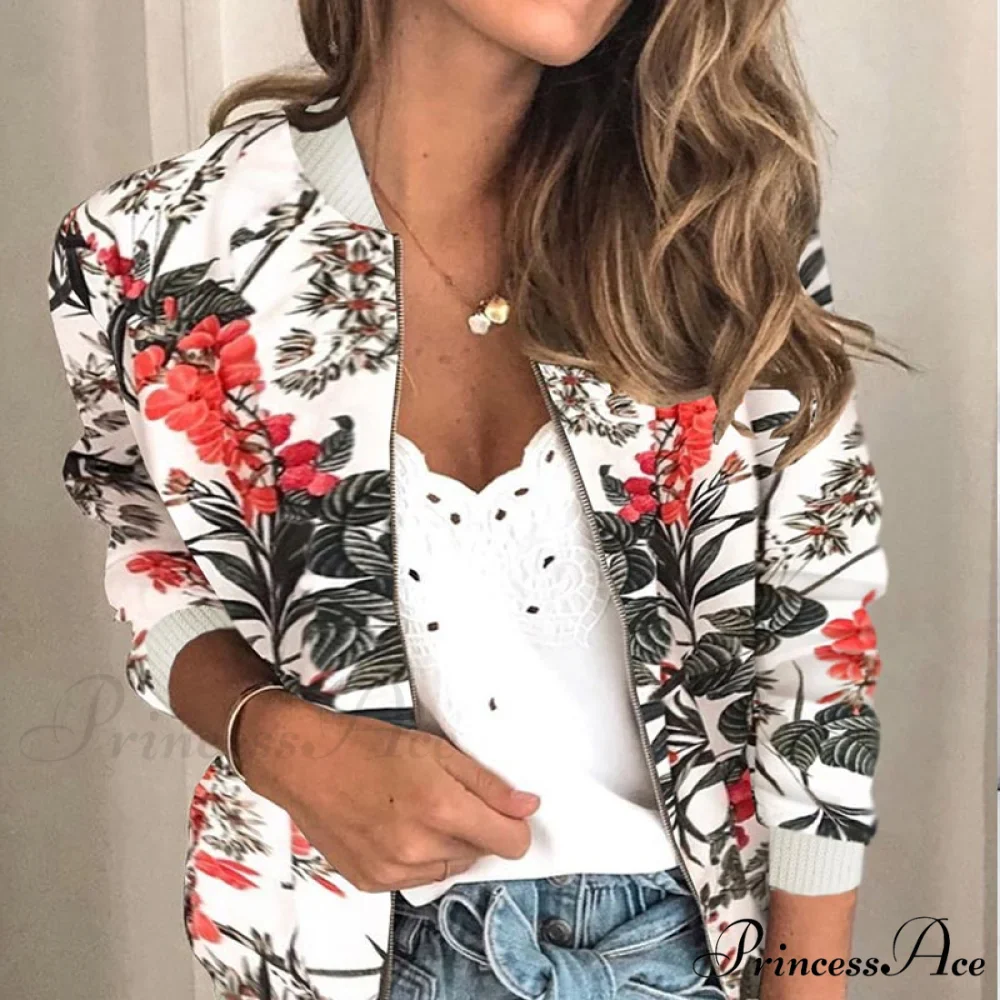 Flower Print Long Sleeve Zipper Jacket - Image 12