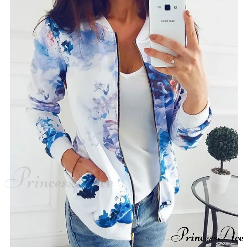 Flower Print Long Sleeve Zipper Jacket - Image 14