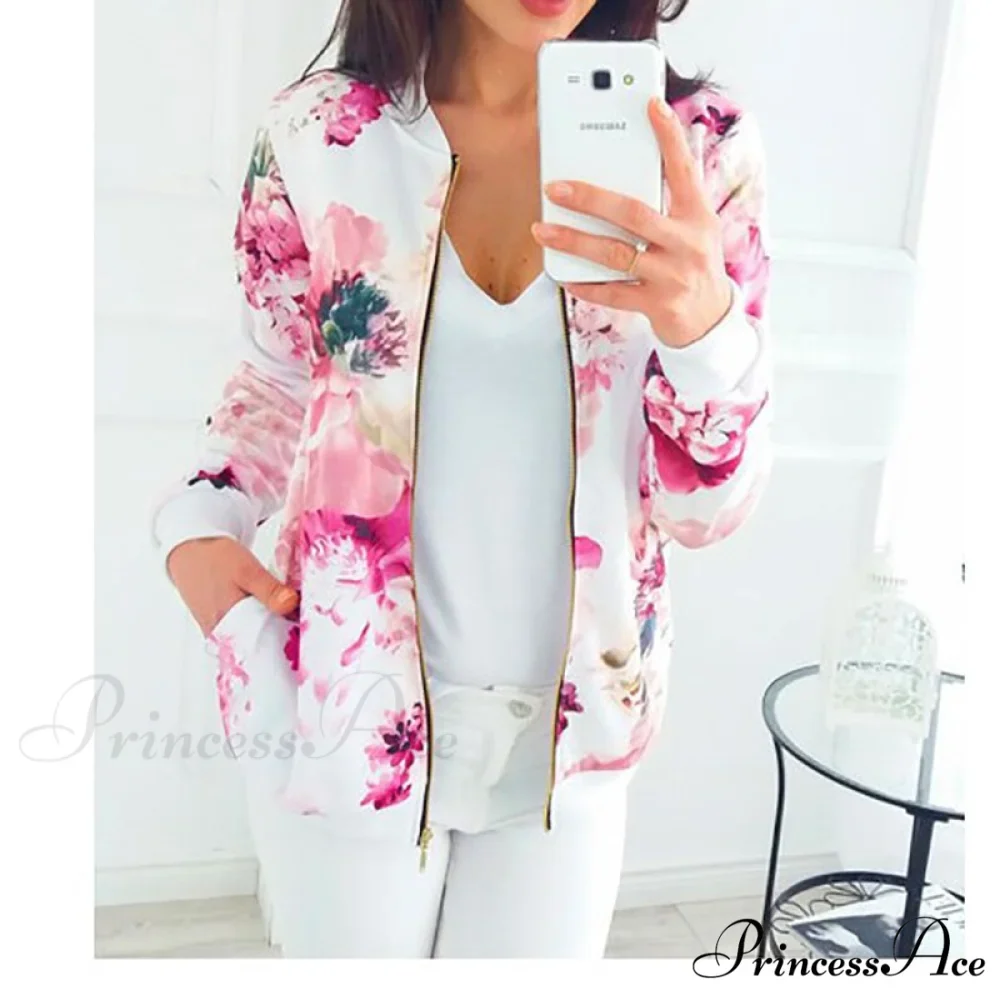 Flower Print Long Sleeve Zipper Jacket - Image 15