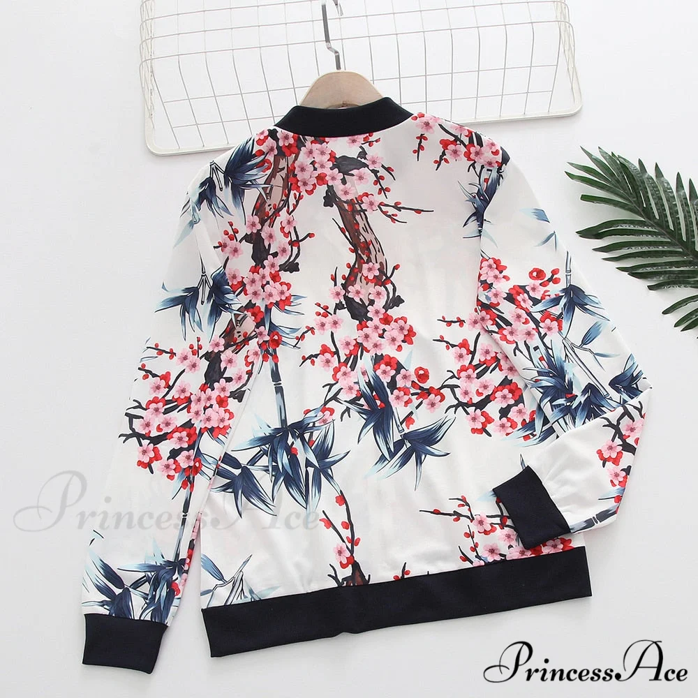 Flower Print Long Sleeve Zipper Jacket - Image 2