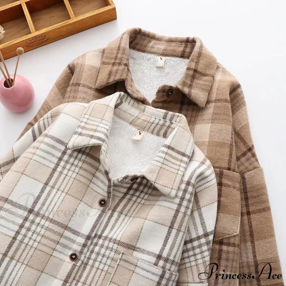 Thick Velvet Plaid Shirts Jacket - Image 3