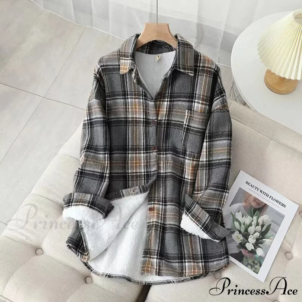 Thick Velvet Plaid Shirts Jacket - Image 7