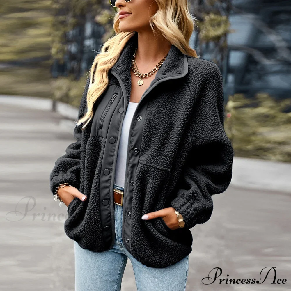 Turn Down Collar Patchwork Jacket - Image 5