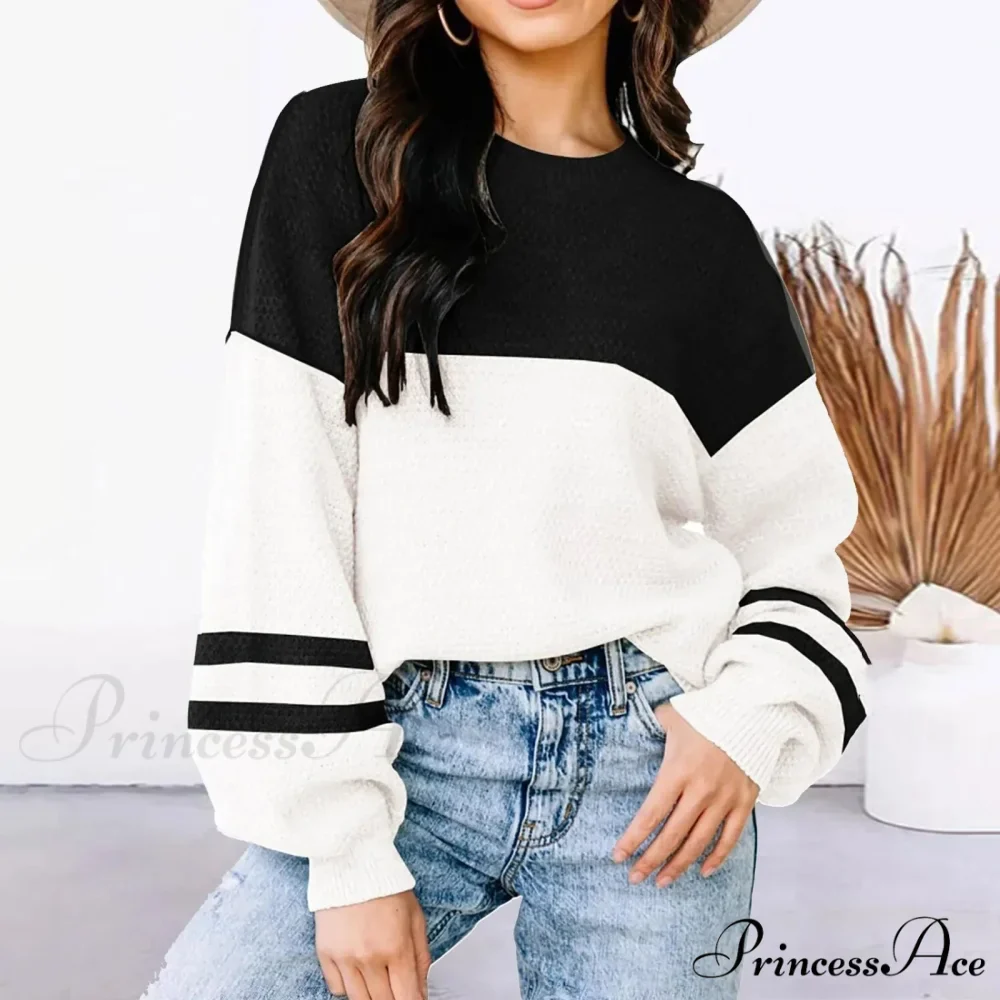 Striped Cozy Casual Knitting Loose Long Sleeve Comfortable Stylish Autumnal Sweater - Image 2
