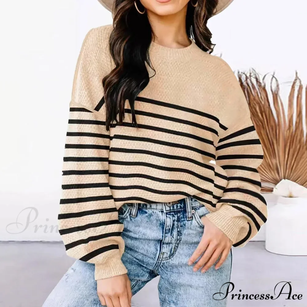 Striped Cozy Casual Knitting Loose Long Sleeve Comfortable Stylish Autumnal Sweater - Image 3