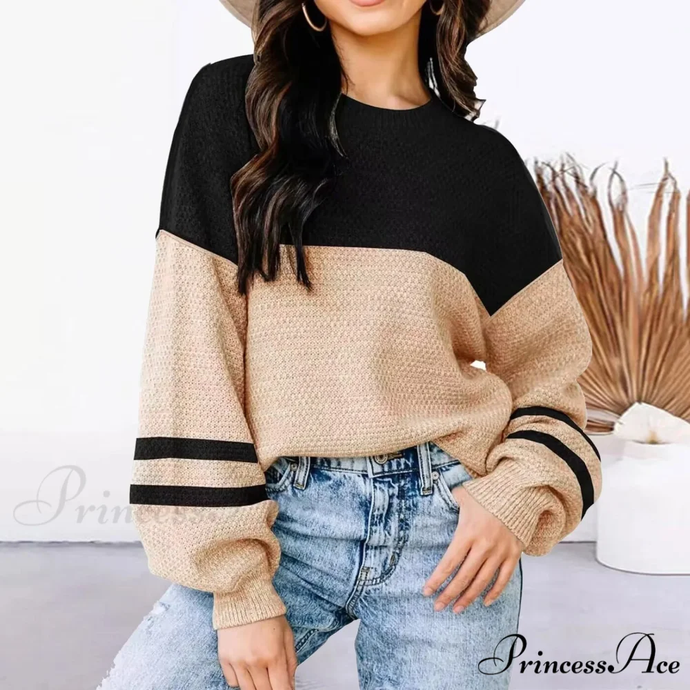 Striped Cozy Casual Knitting Loose Long Sleeve Comfortable Stylish Autumnal Sweater - Image 4