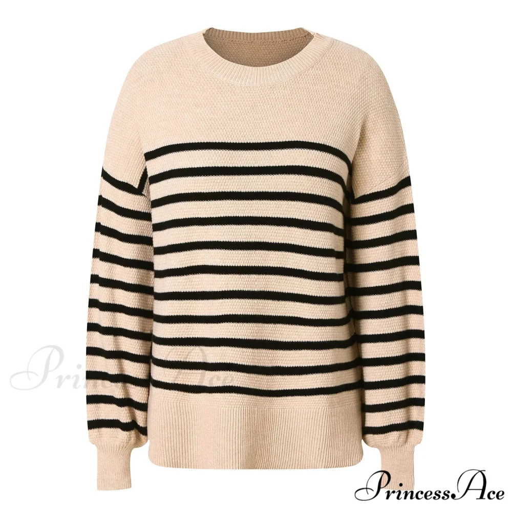Striped Cozy Casual Knitting Loose Long Sleeve Comfortable Stylish Autumnal Sweater - Image 5