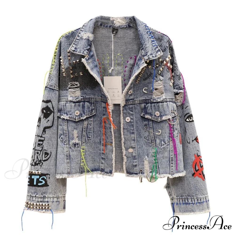 Street Fashion Graffiti Denim Jacket - Image 3