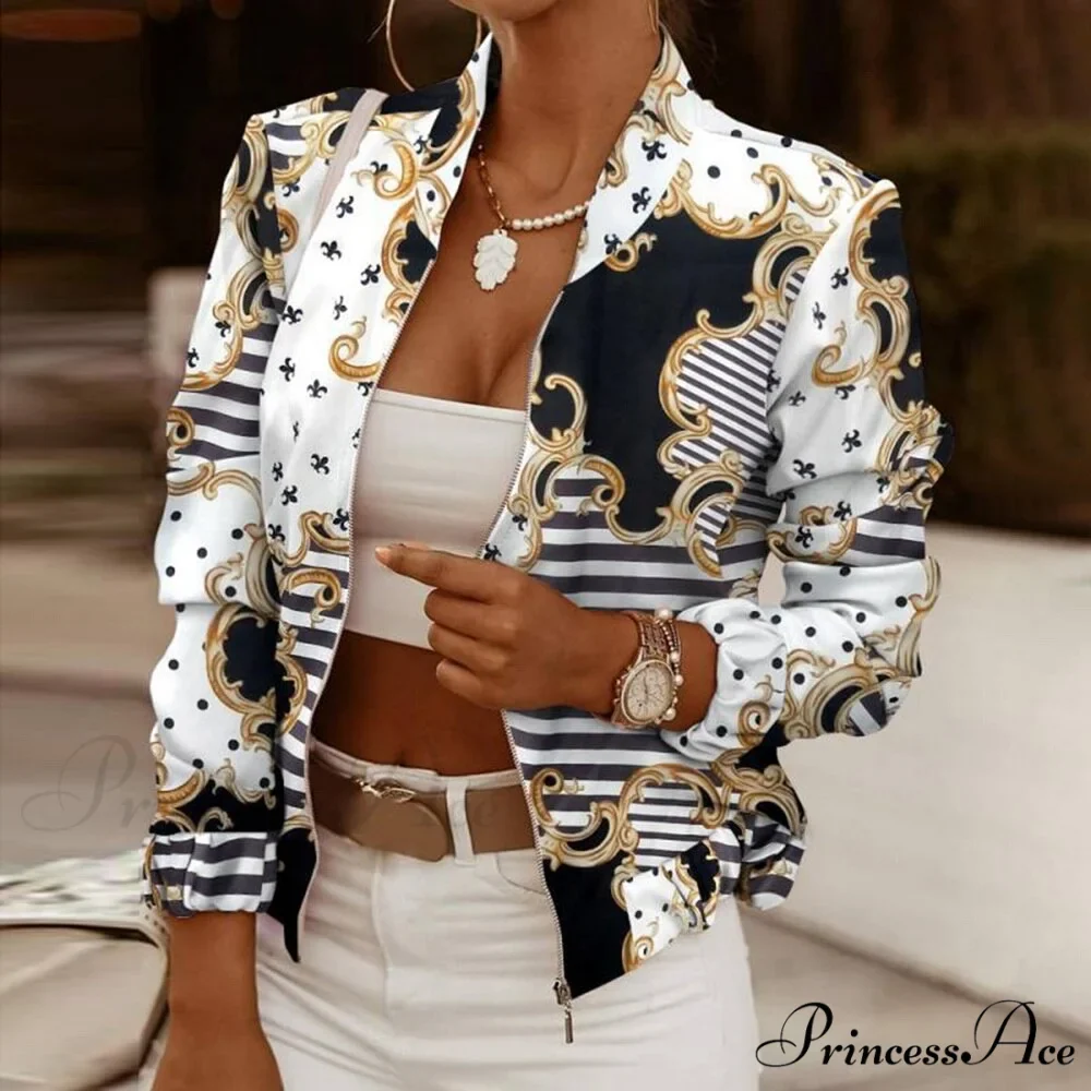 Flower Print Long Sleeve Bomber Jacket - Image 14