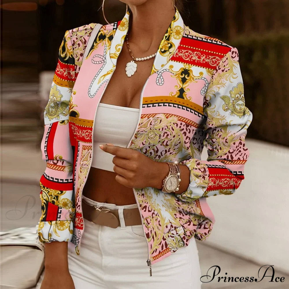 Flower Print Long Sleeve Bomber Jacket - Image 16