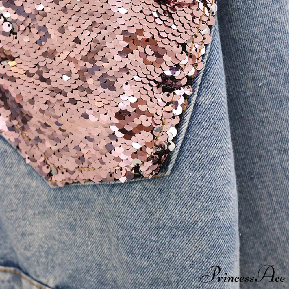 Pink Shiny Sequin Denim Jacket - Image 3