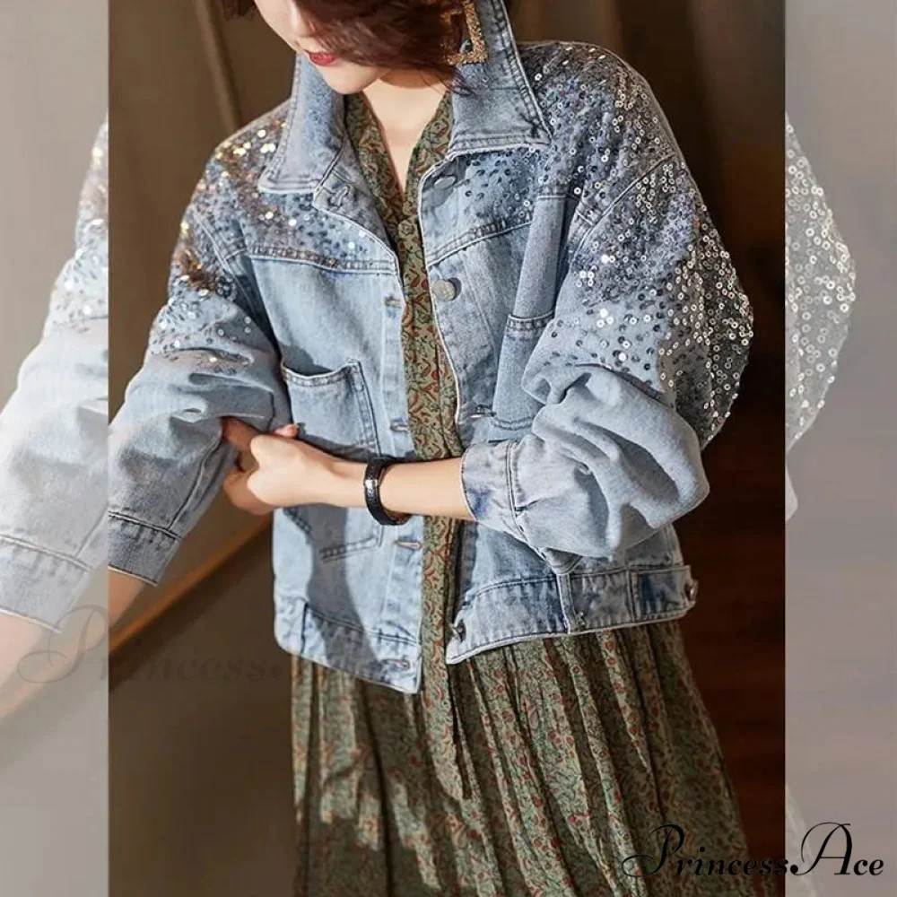 Pink Shiny Sequin Denim Jacket - Image 4