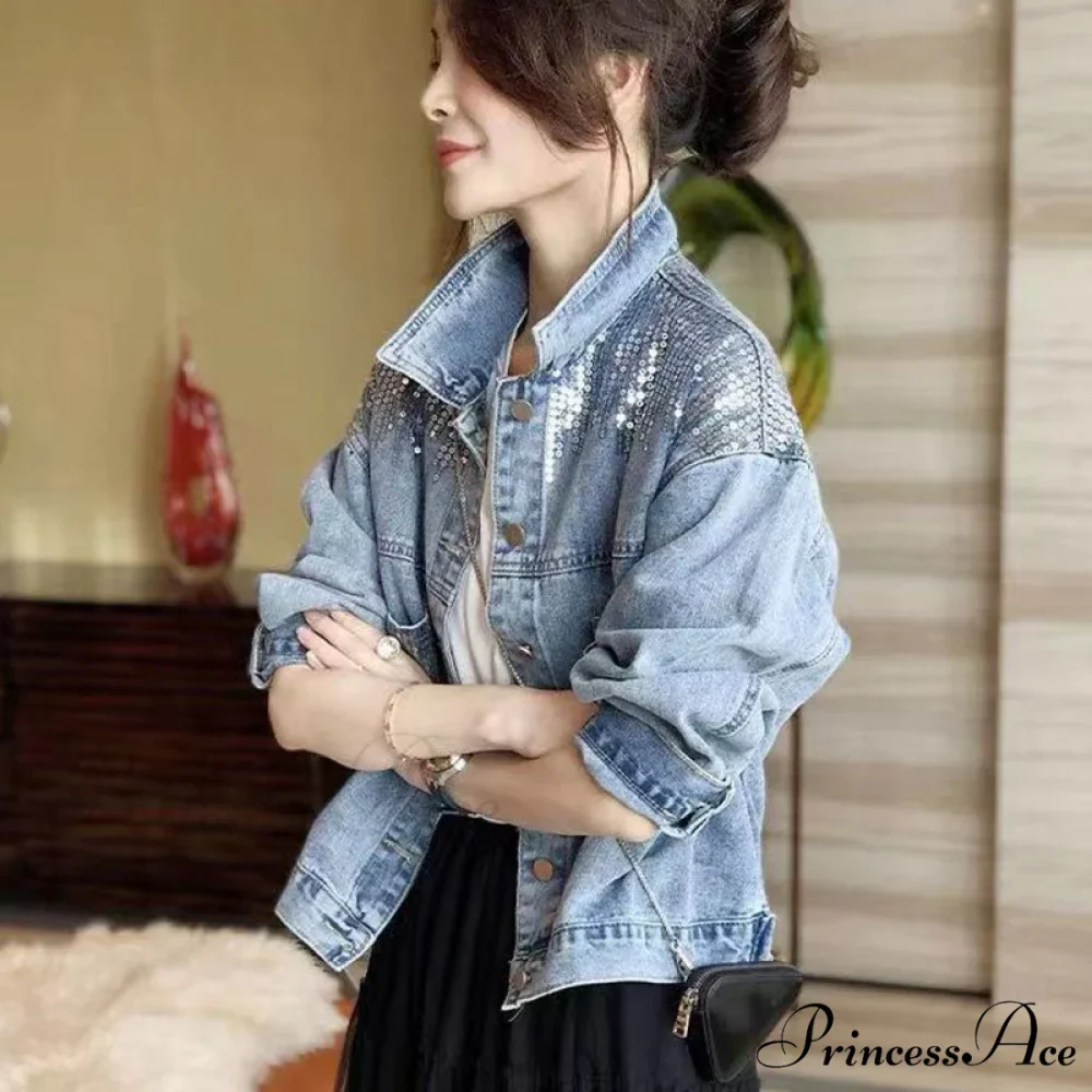 Pink Shiny Sequin Denim Jacket - Image 5