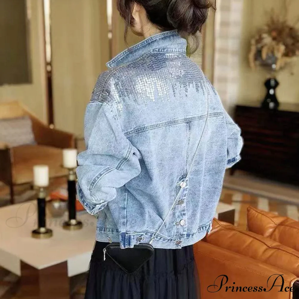 Pink Shiny Sequin Denim Jacket - Image 6