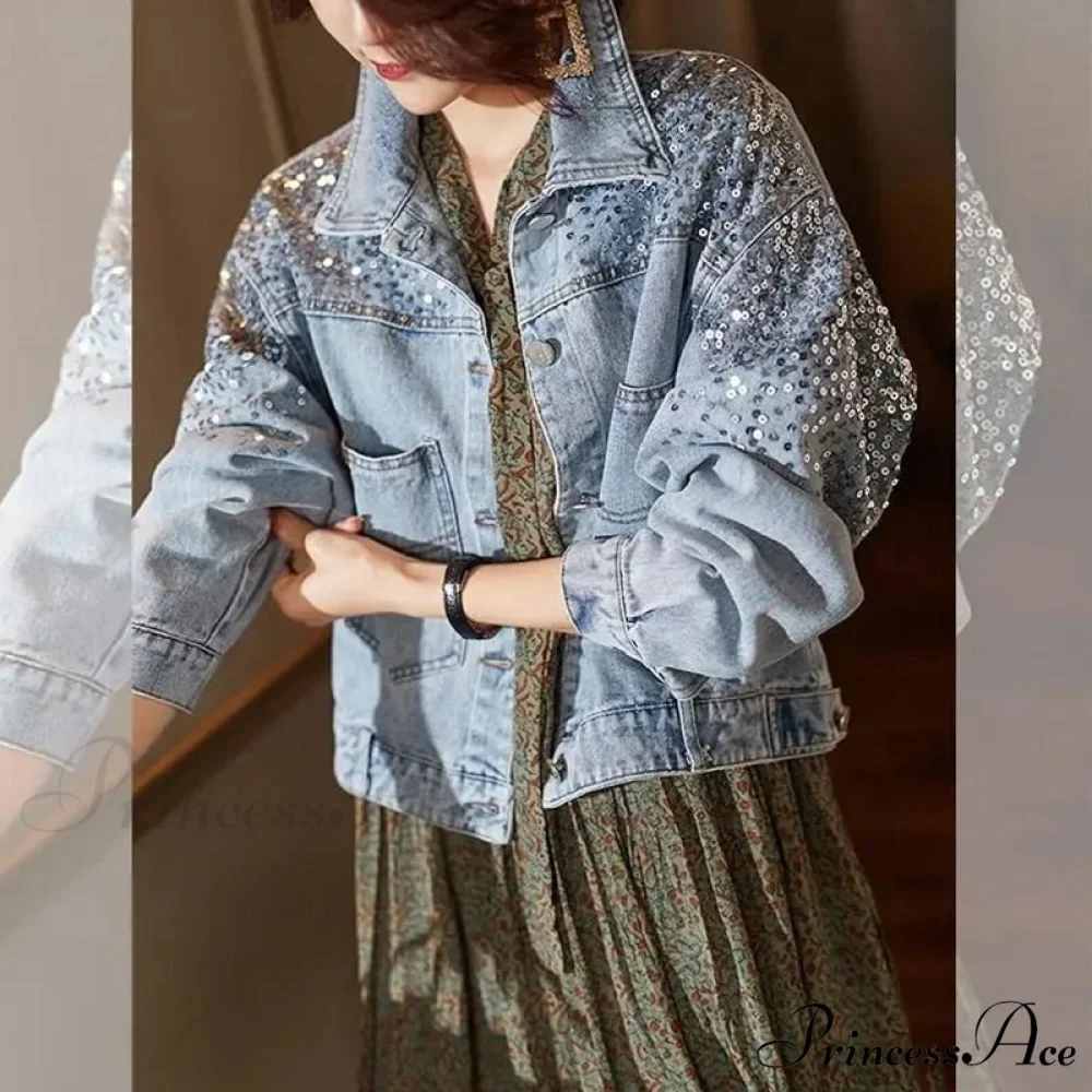 Pink Shiny Sequin Denim Jacket - Image 7