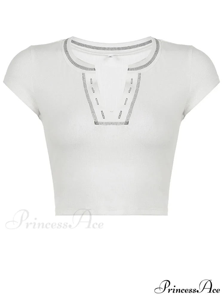 Y2k Striped White Knitted Crop Top - Image 5