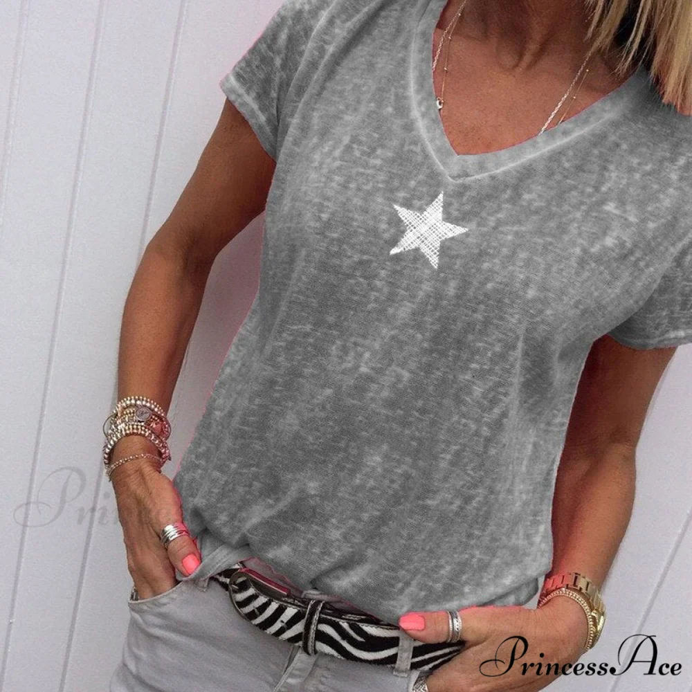 Casual Solid Color Short Sleeve V Neck T-shirt - Image 10