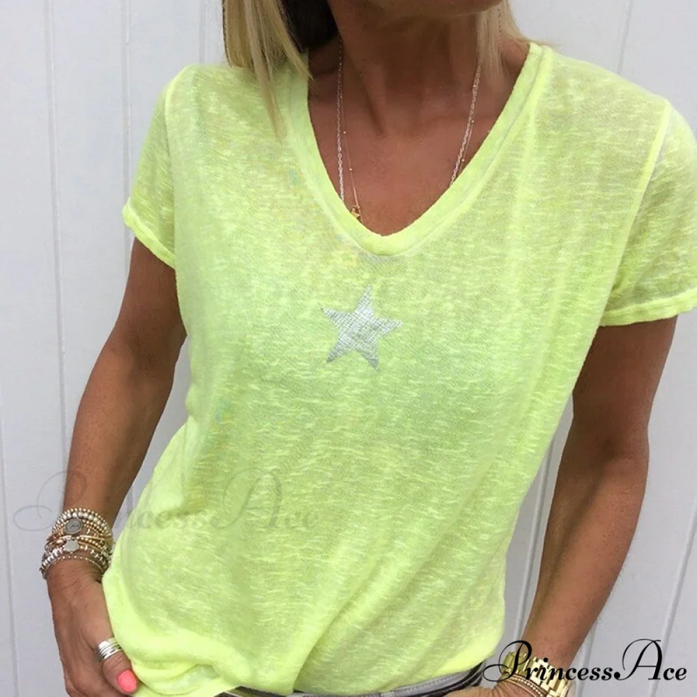 Casual Solid Color Short Sleeve V Neck T-shirt - Image 11