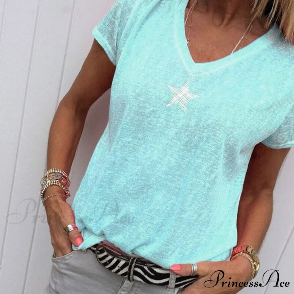 Casual Solid Color Short Sleeve V Neck T-shirt - Image 13