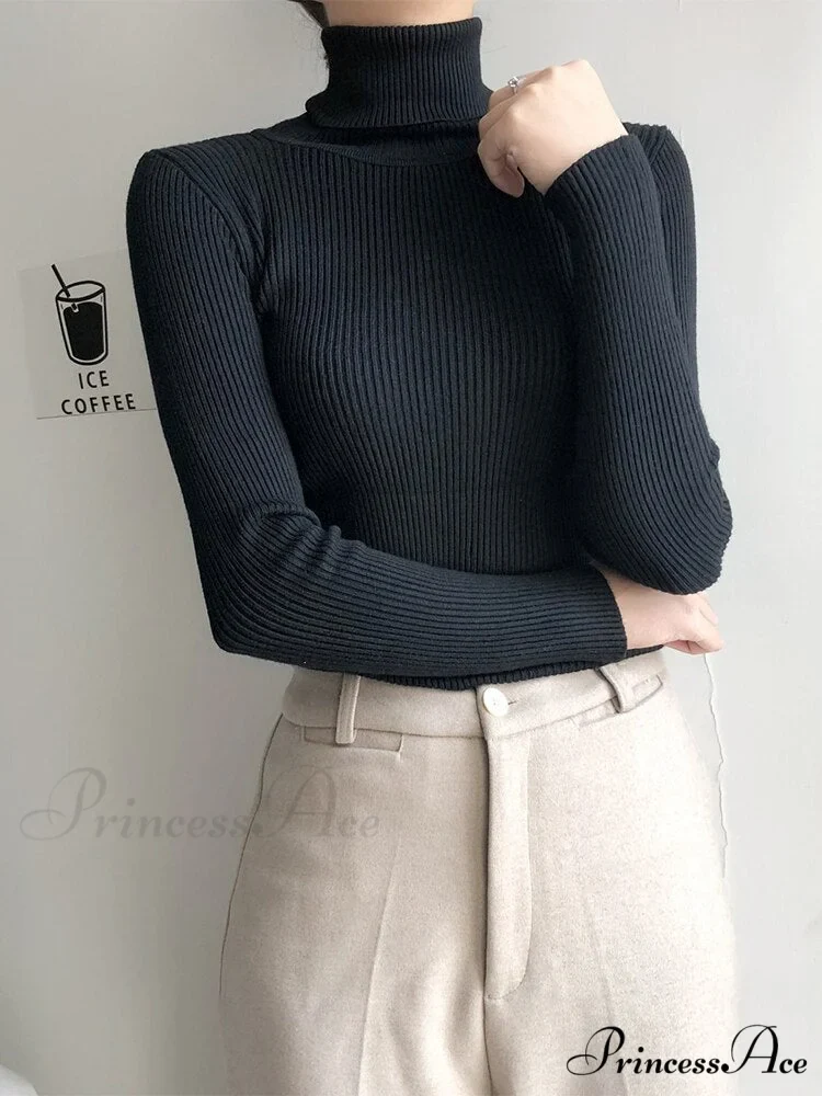 Pullover Turtleneck Solid Color Top - Image 2