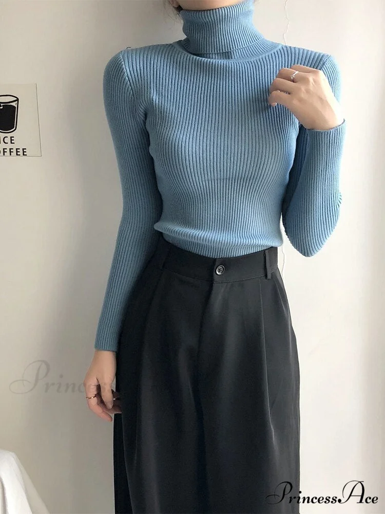 Pullover Turtleneck Solid Color Top - Image 3