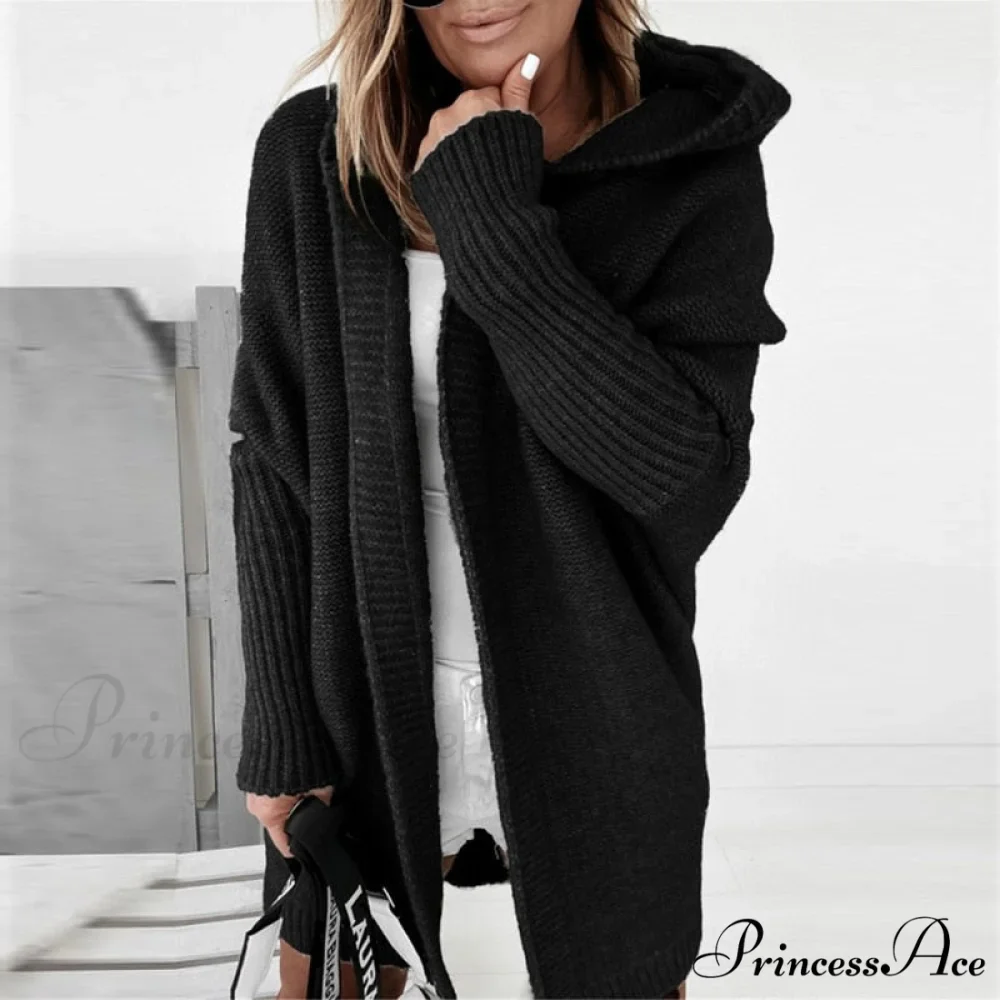 Long Hooded Cardigan Women Solid Color Braid Knit Overcoat - Image 10