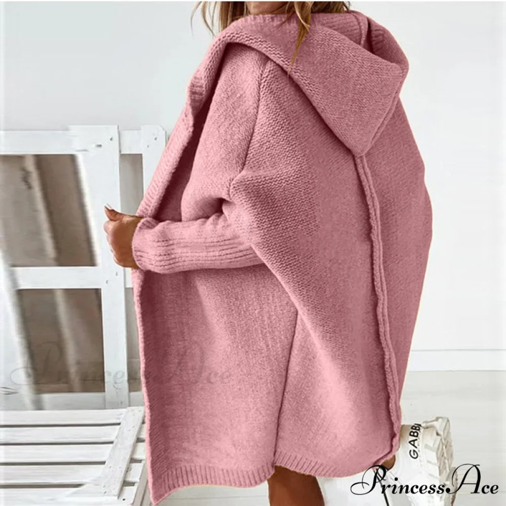 Long Hooded Cardigan Women Solid Color Braid Knit Overcoat - Image 2