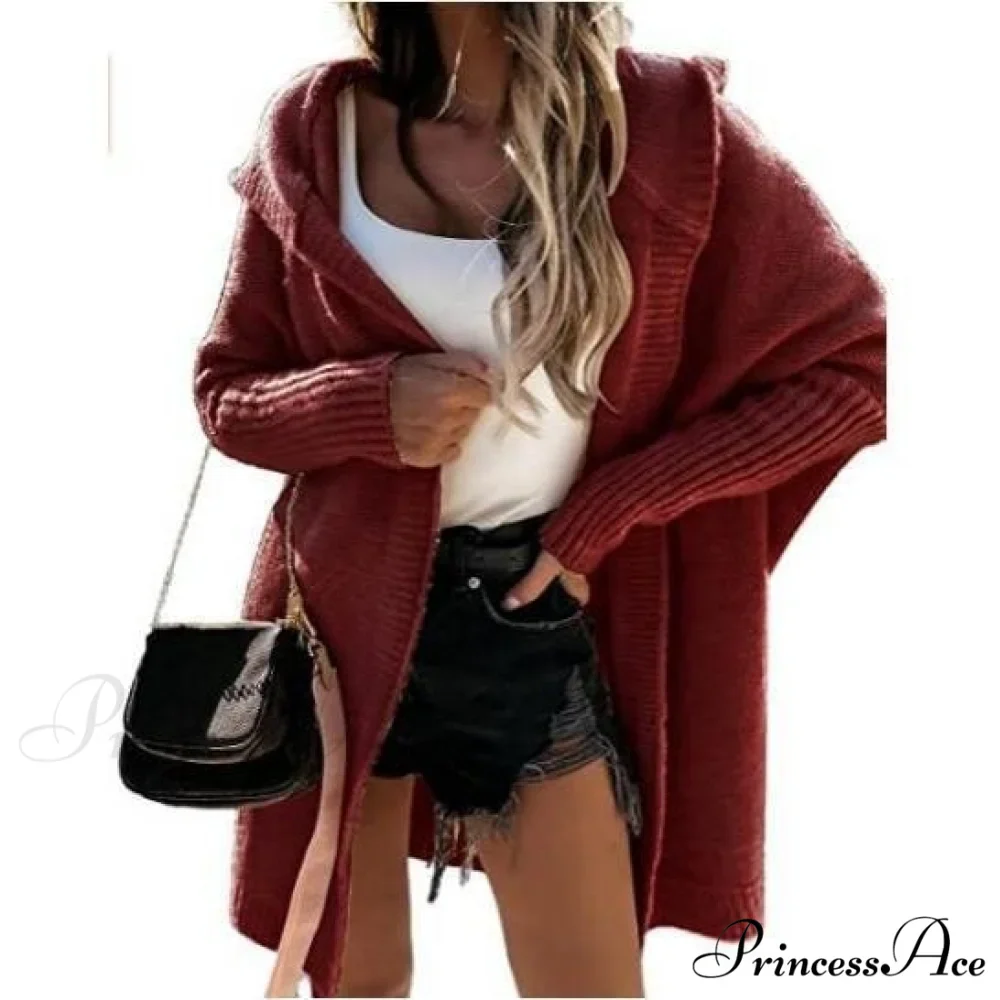 Long Hooded Cardigan Women Solid Color Braid Knit Overcoat - Image 8