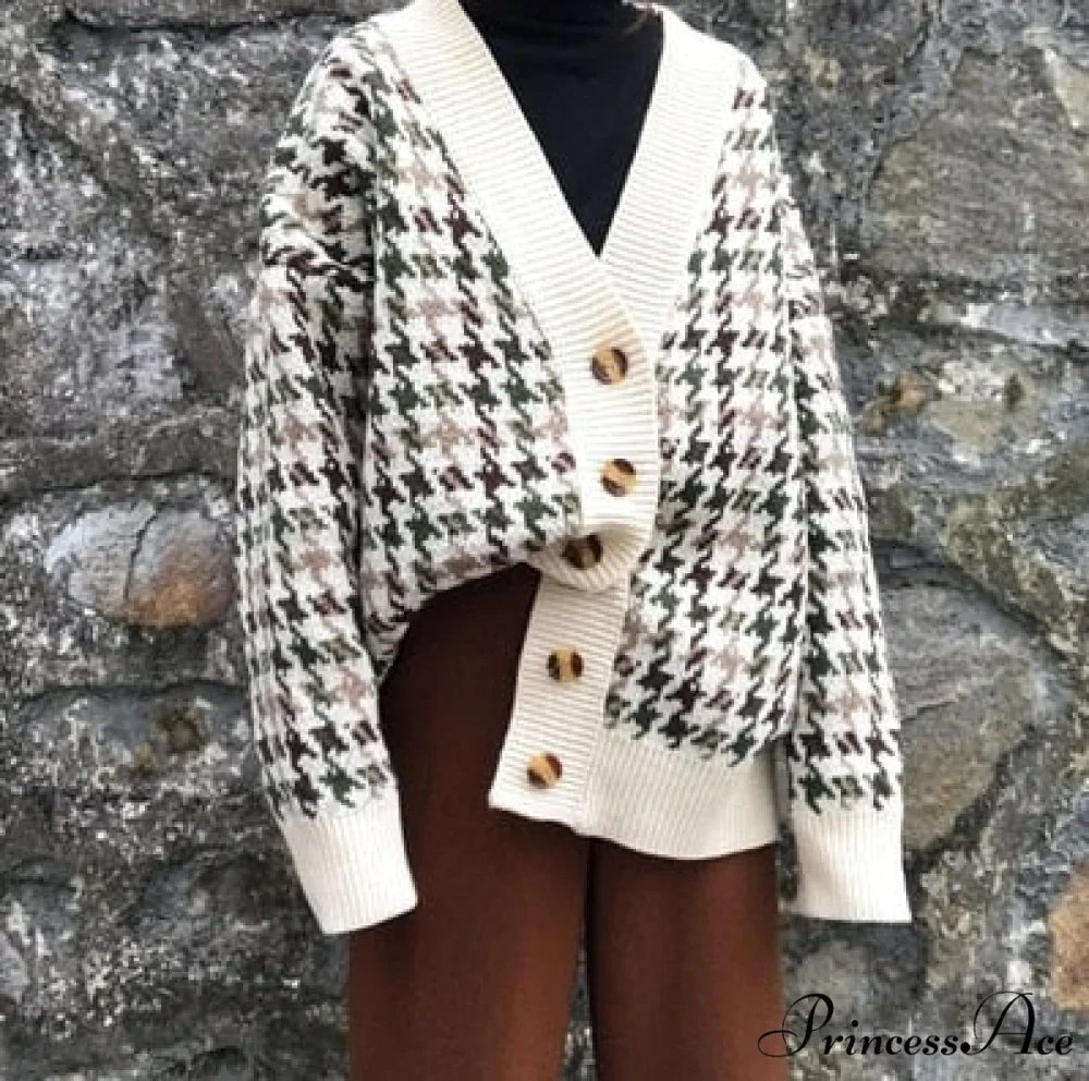 Casual Knitted Cardigan Oversize Button Front Contrast Stripe Cardigan - Image 6